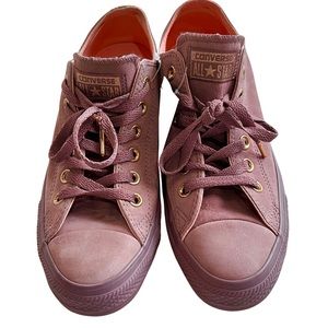 Amazing Mauve Leather Converse Sneakers w Gold Grommets and Glitter Tongue Tag 8